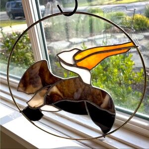 Vintage Pelican Stained Glass 10” Hanging Art Decor w/hook